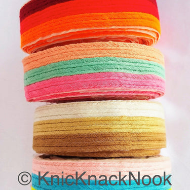 Pink, Blue And Yellow Thread Stripes Trim, Cotton Embroidered Trim